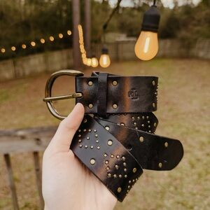 Vintage Ralph Lauren Black Studded Solid Brass Belt Cowgirl Western Medium